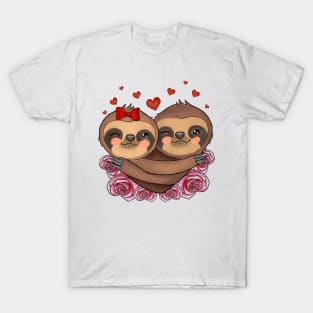 Sloth Couple Heart Love Valentine Day T-Shirt